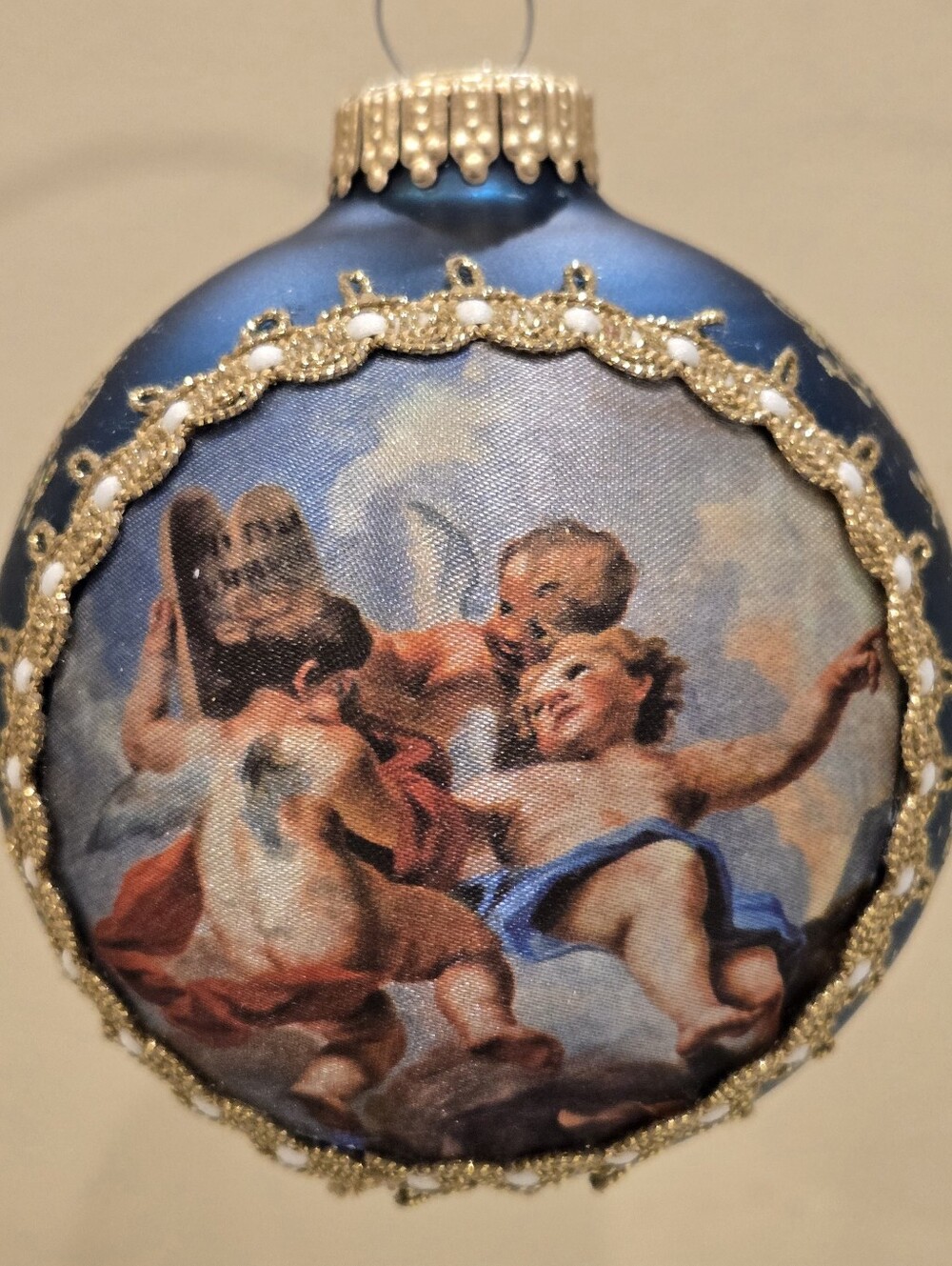 Vintage Chrismas By Krebs Devine Angels Teal And Gold Holiday Ornament